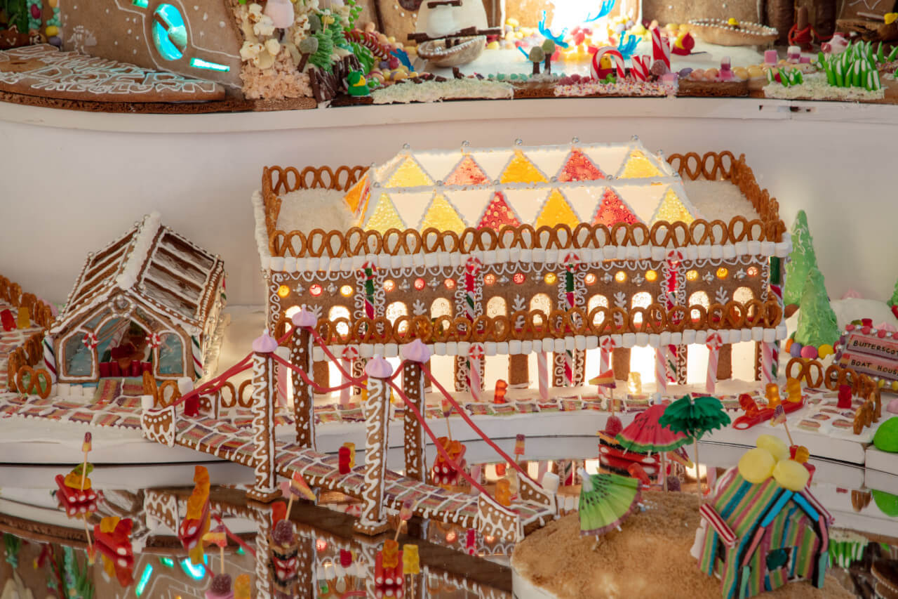 a boat house built from gingerbread