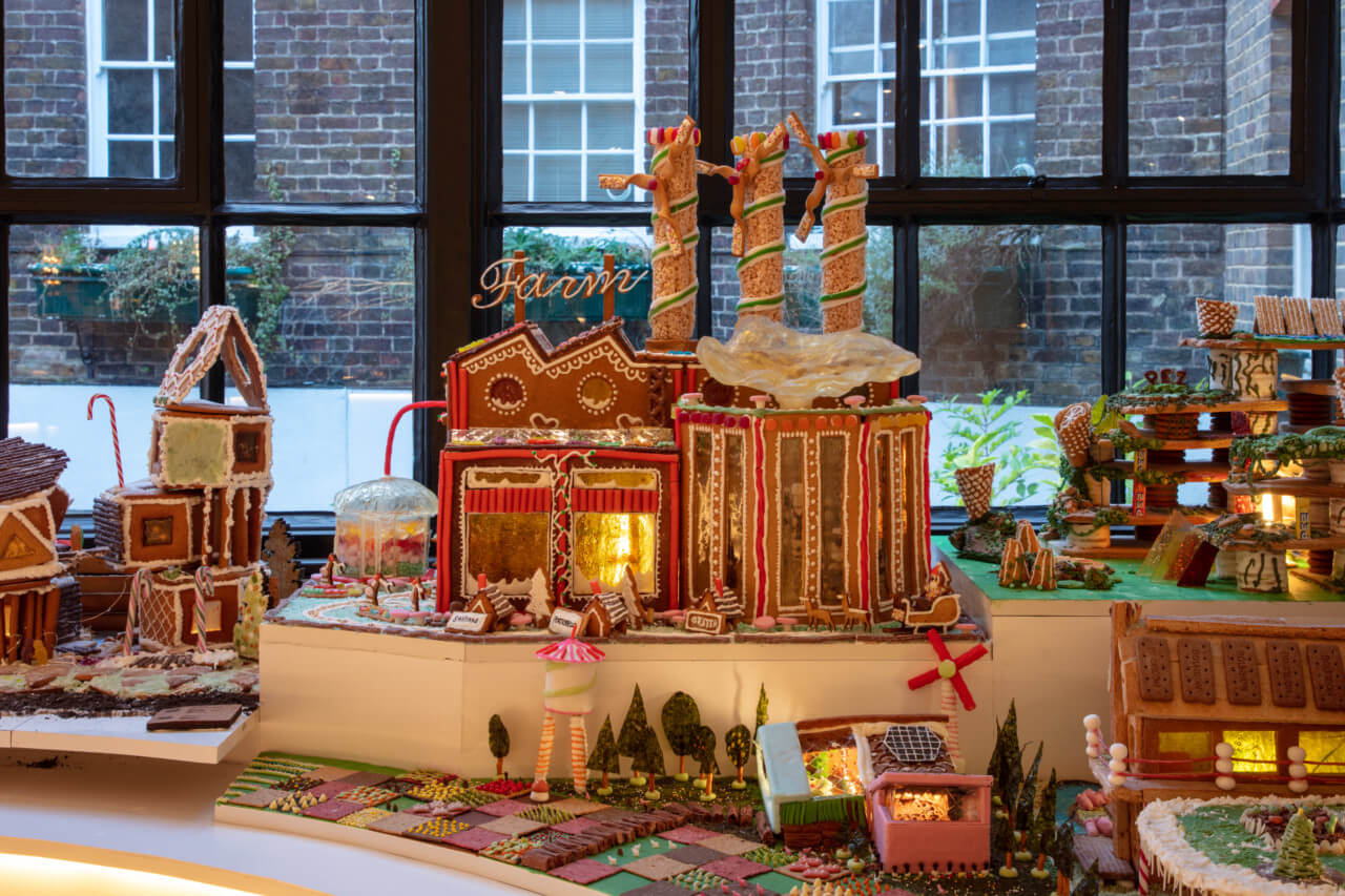 a large gingerbread struture resembling a factory