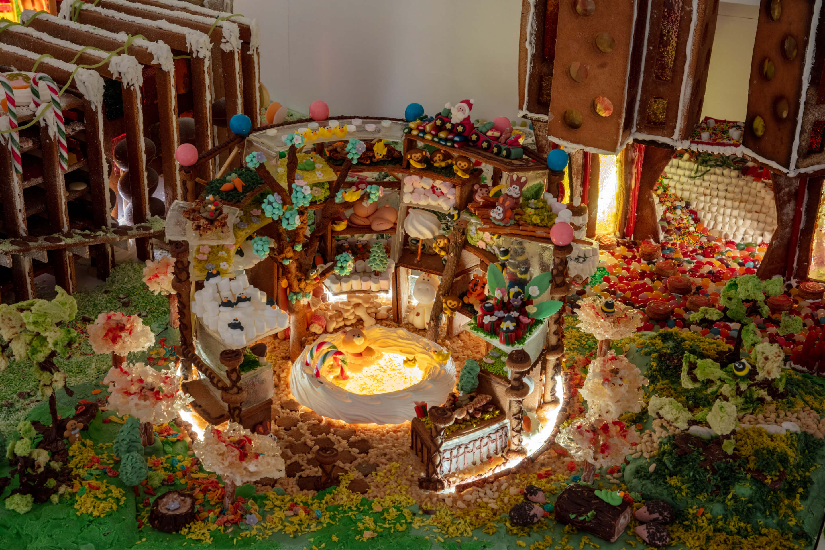 a gas holder created from gingerbread and candy