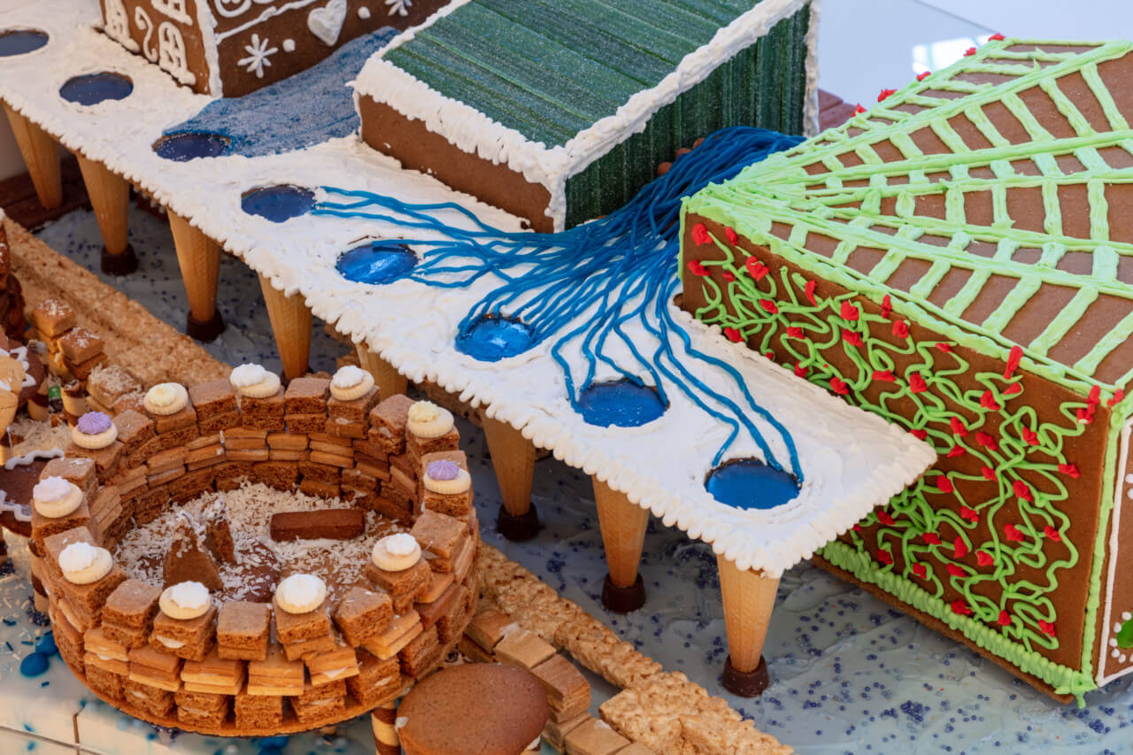 a nature-themed gingerbread creation