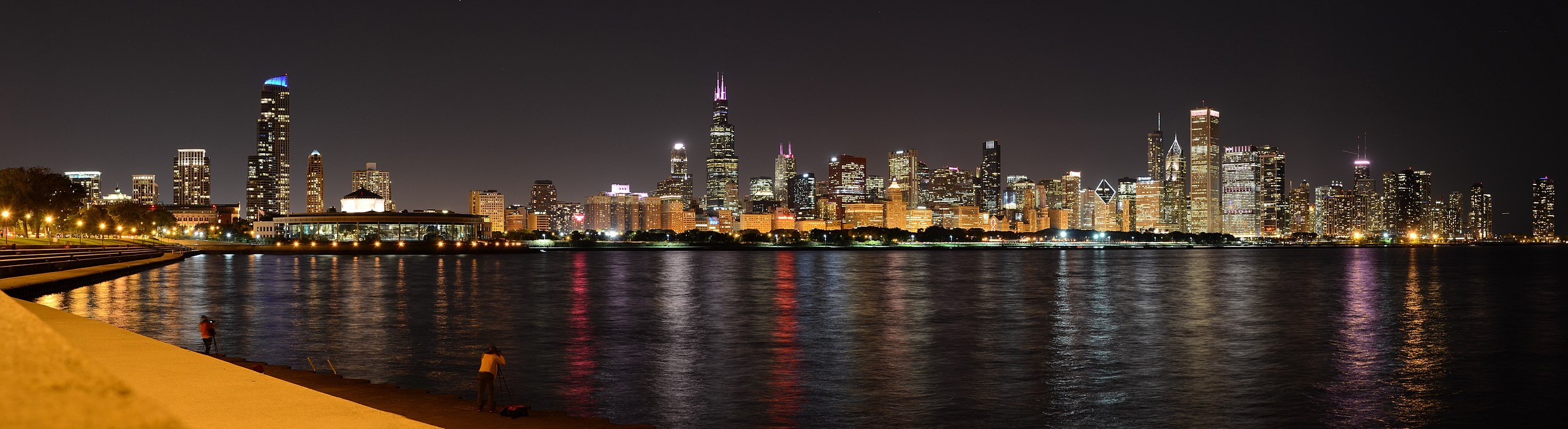 the chicago skyline at night