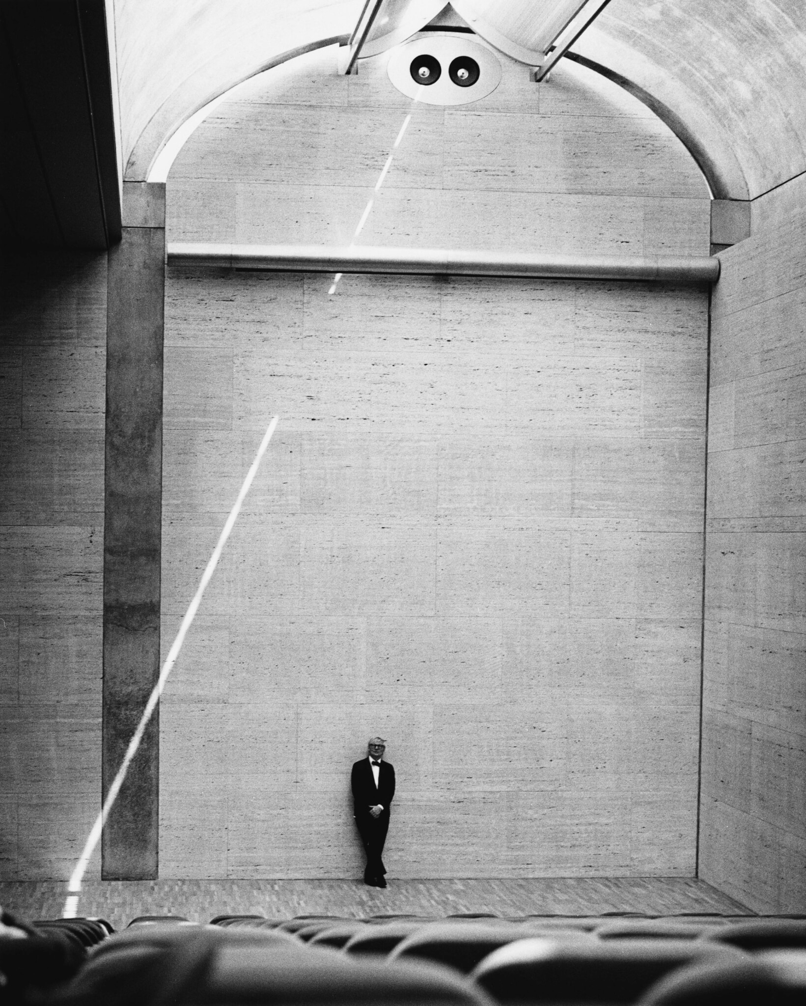 architect louis kahn pictured at his kimbell art museum in fort worth, texas