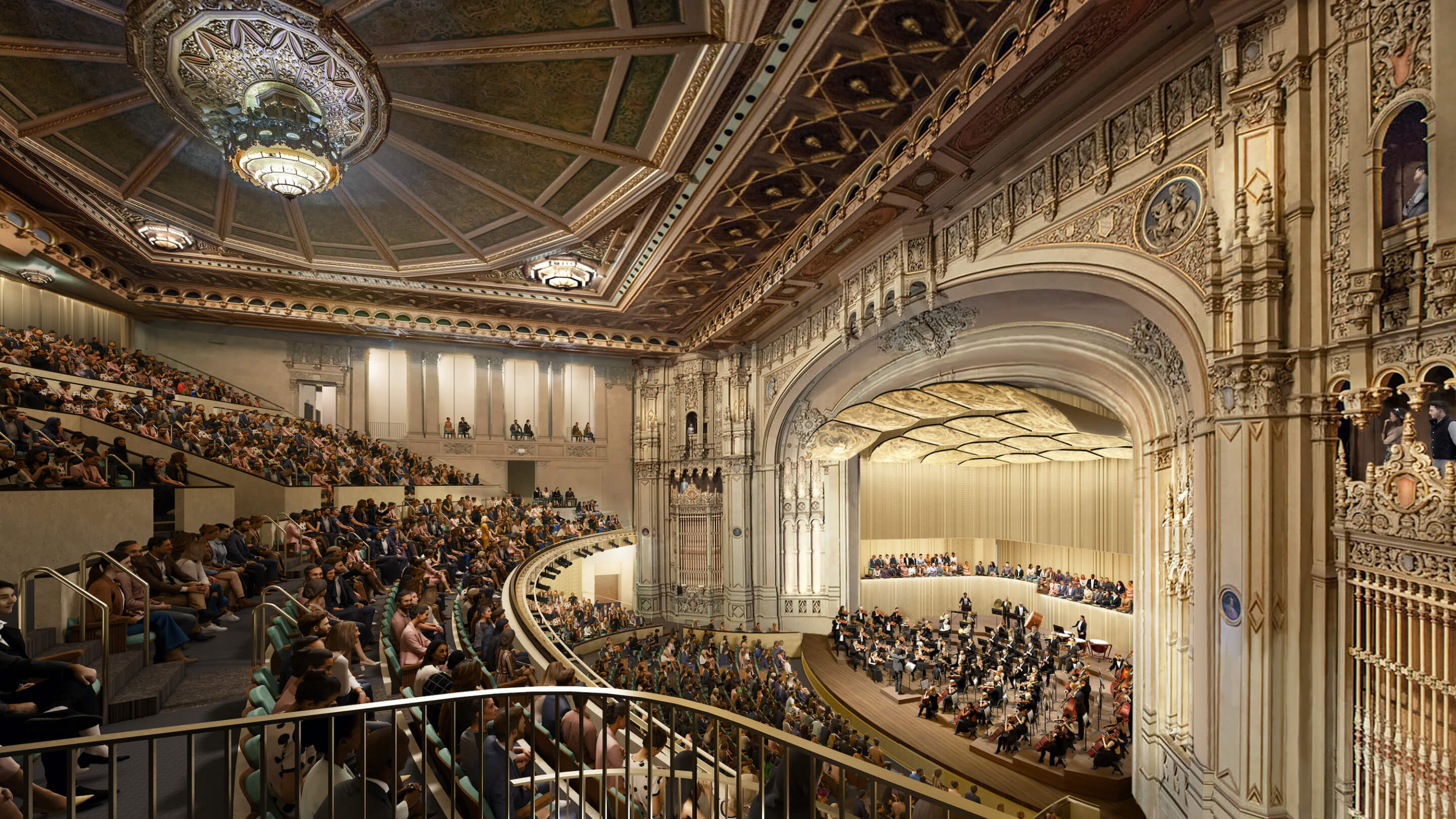 rendering of a symphony hall with view from balcony