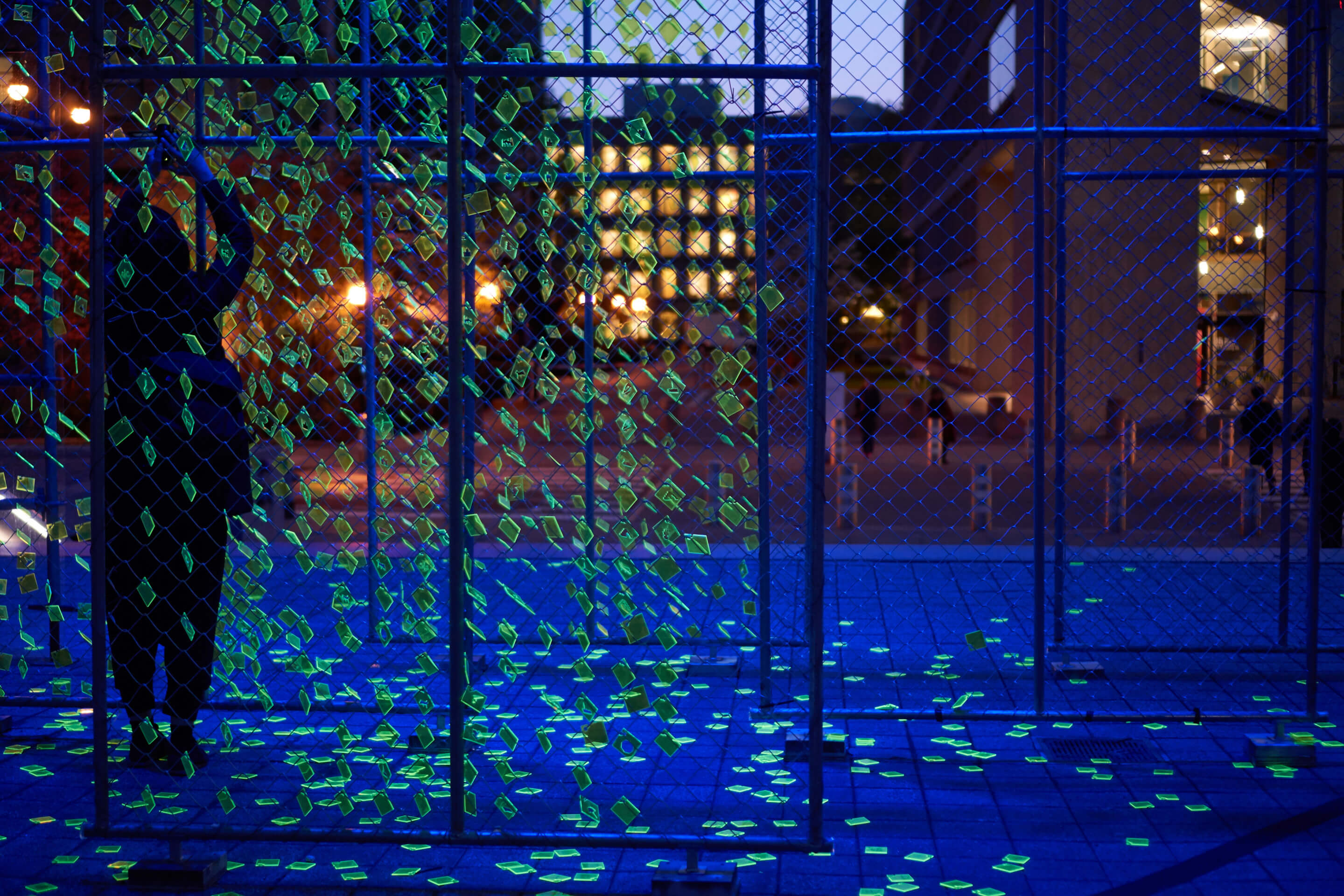 green matrix screen with blue lighting