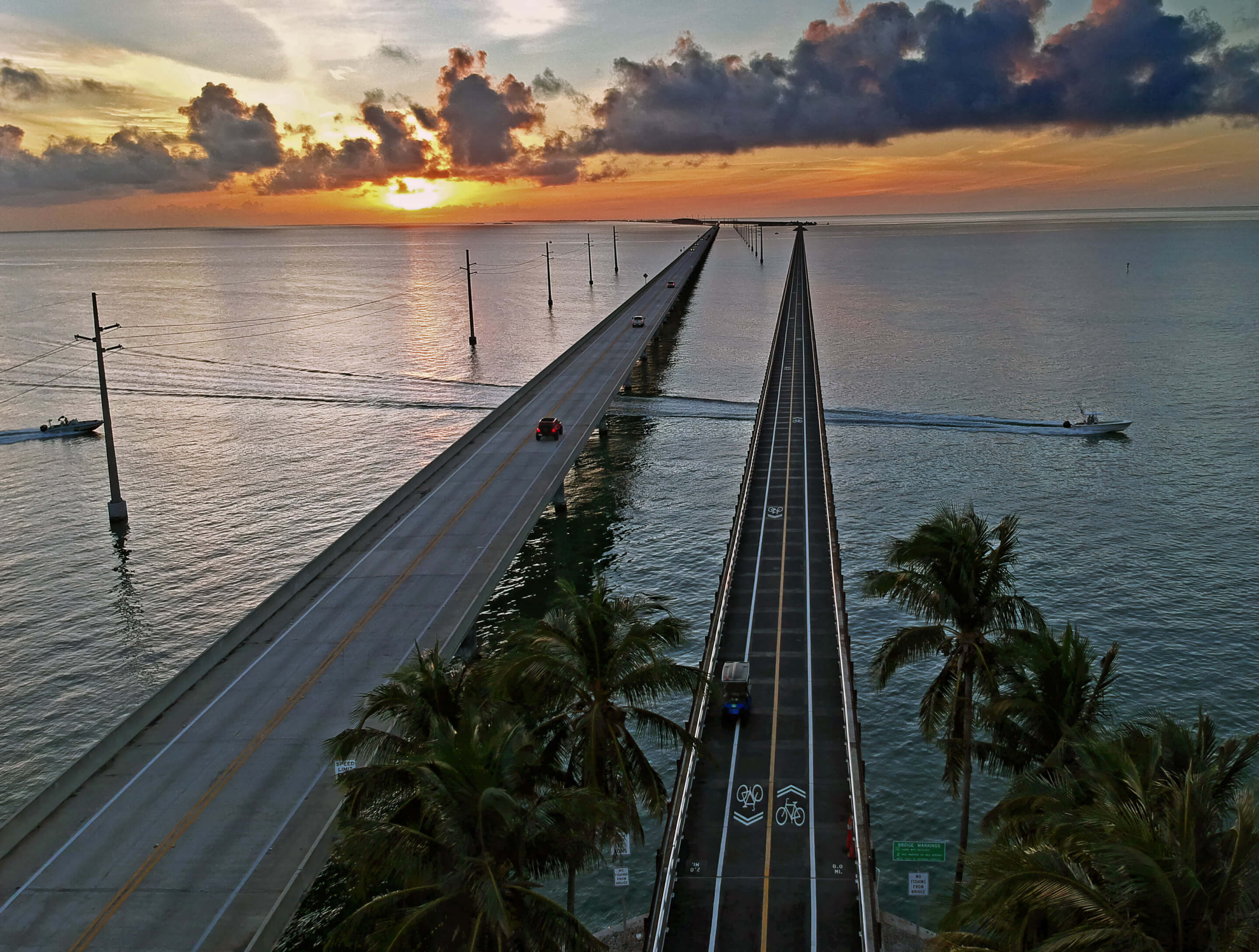 aerial view of a vehicular bridge and aerial park over the florida keys