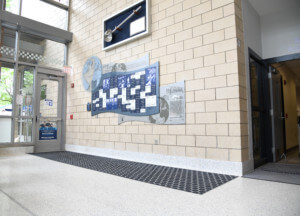 Interior of a school building with durable flooring