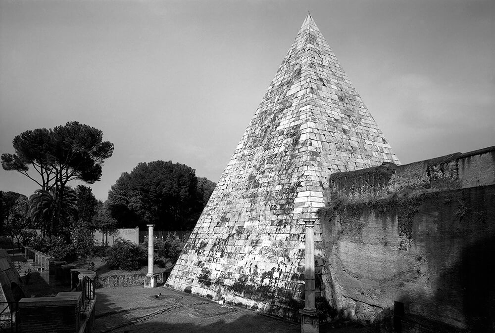 Black and white photo of a pyramid by steve brooke
