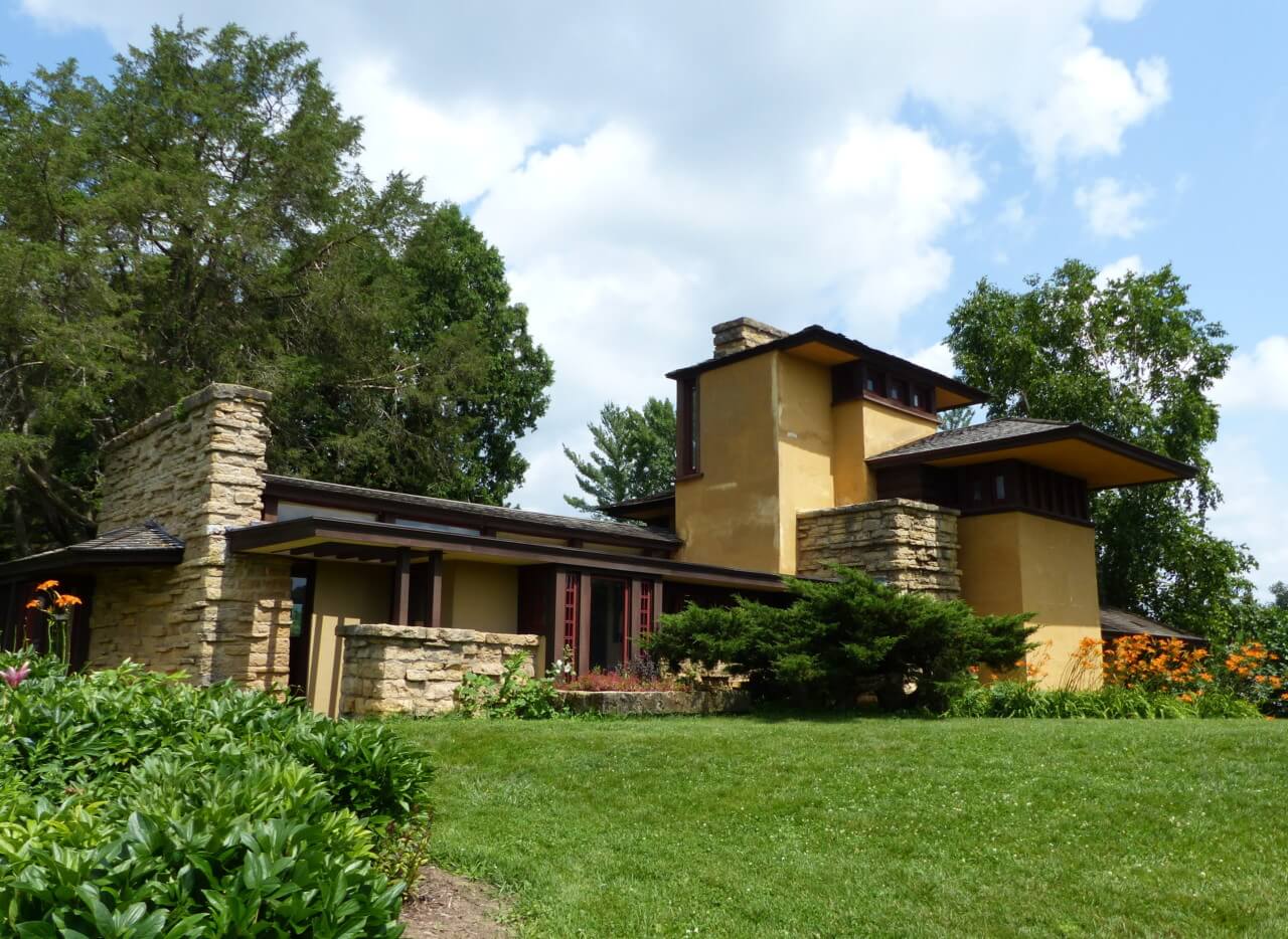 exterior of a frank lloyd wright building in wisconsin
