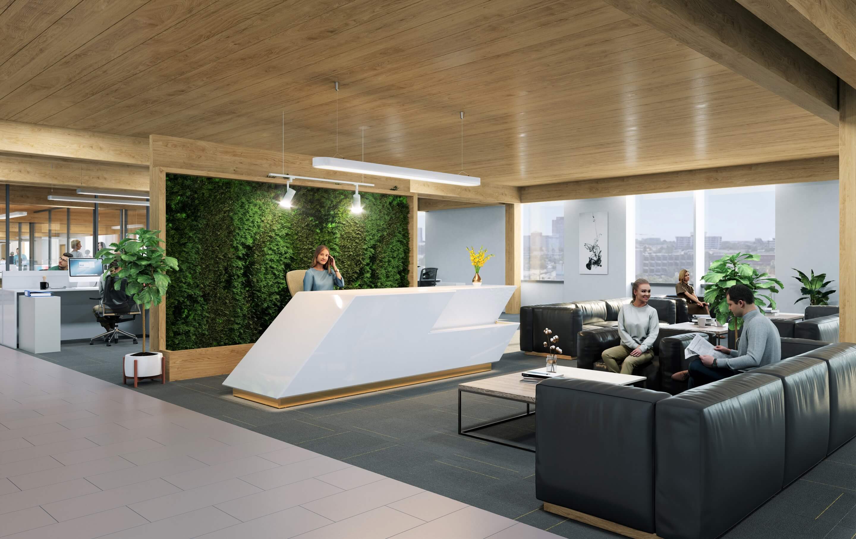 rendering of an office building reception area
