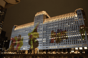 a projection across the 2.5 acre facade of themart