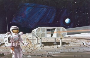 a matte painting of a lunar colony by nasa, part of the spread to the stars talked about in space forces