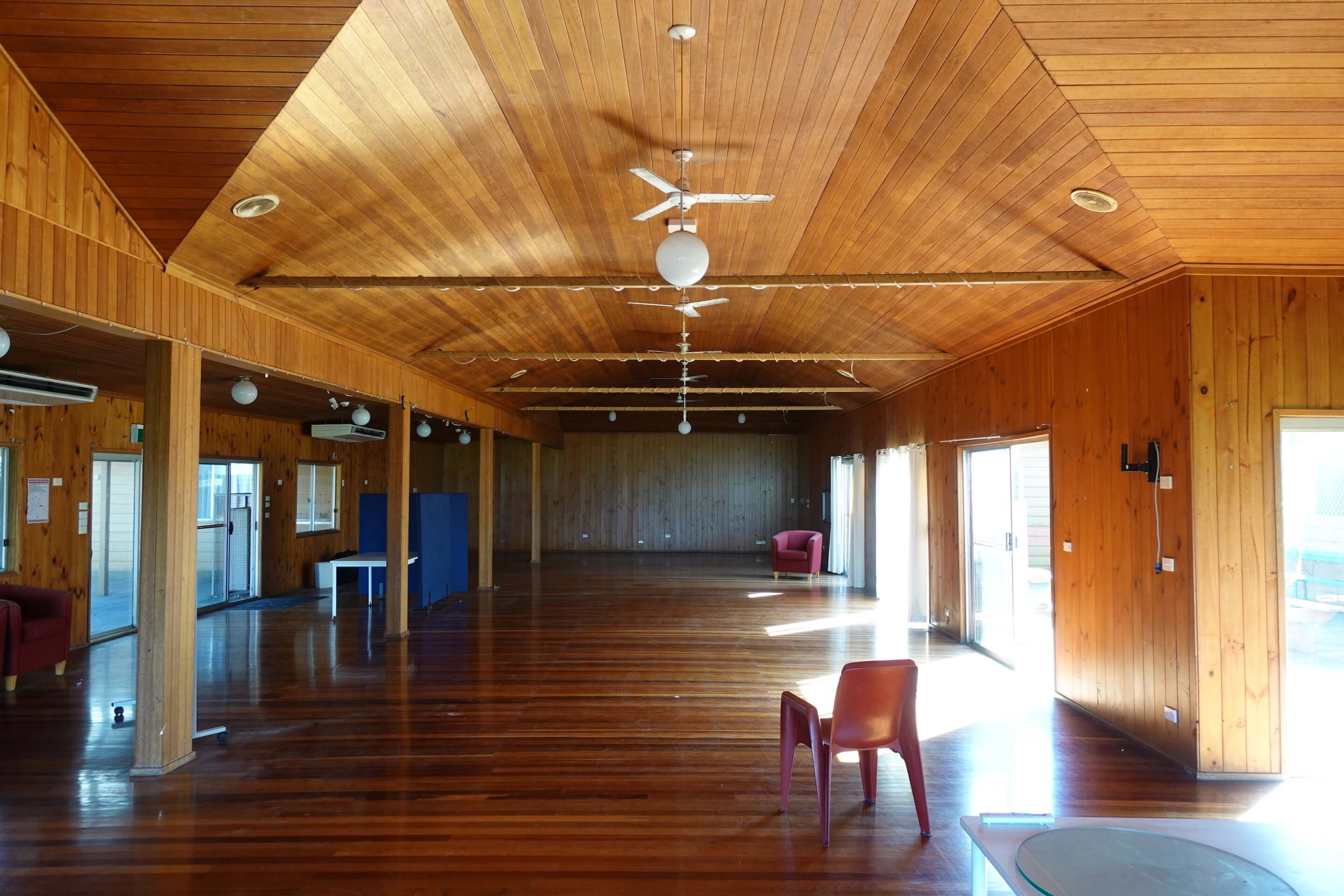 wood interior of a dorm building