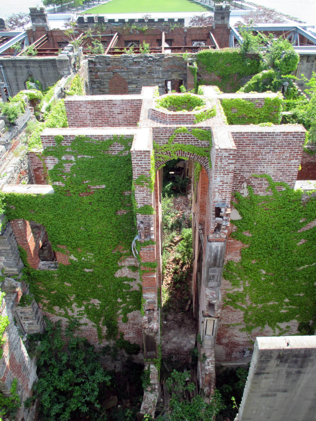 a ruined elevator lift looking south