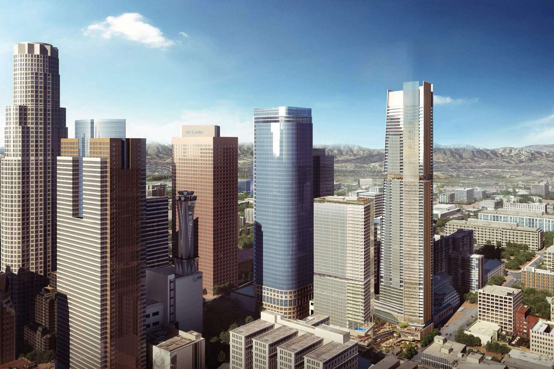 renderng showing two new skyscrapers in downtown la