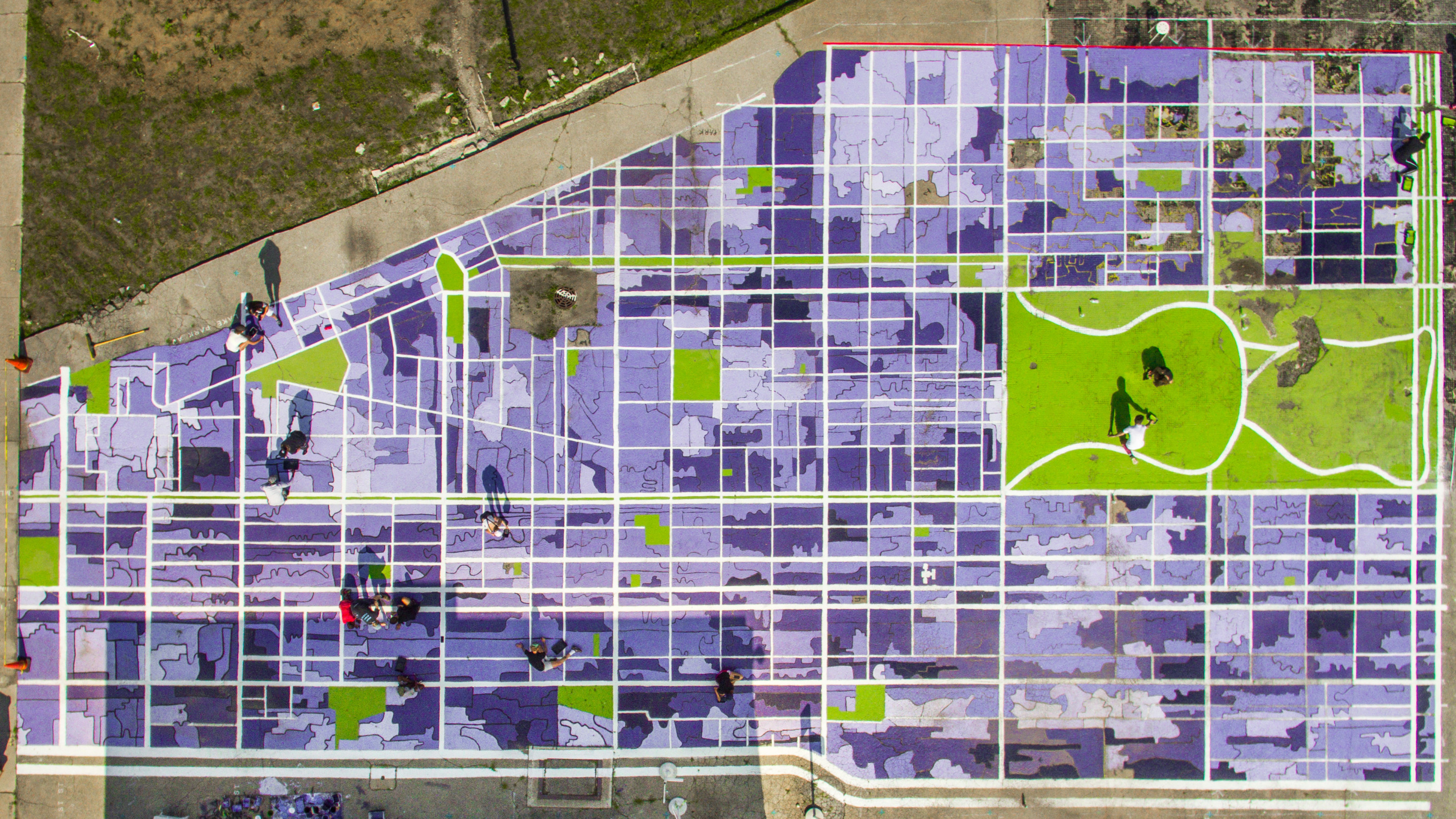 aerial photo of a map installed on a playground by borderless studio