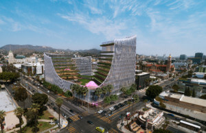 rendering of an indoor-outdoor office complex with terraces in hollywood