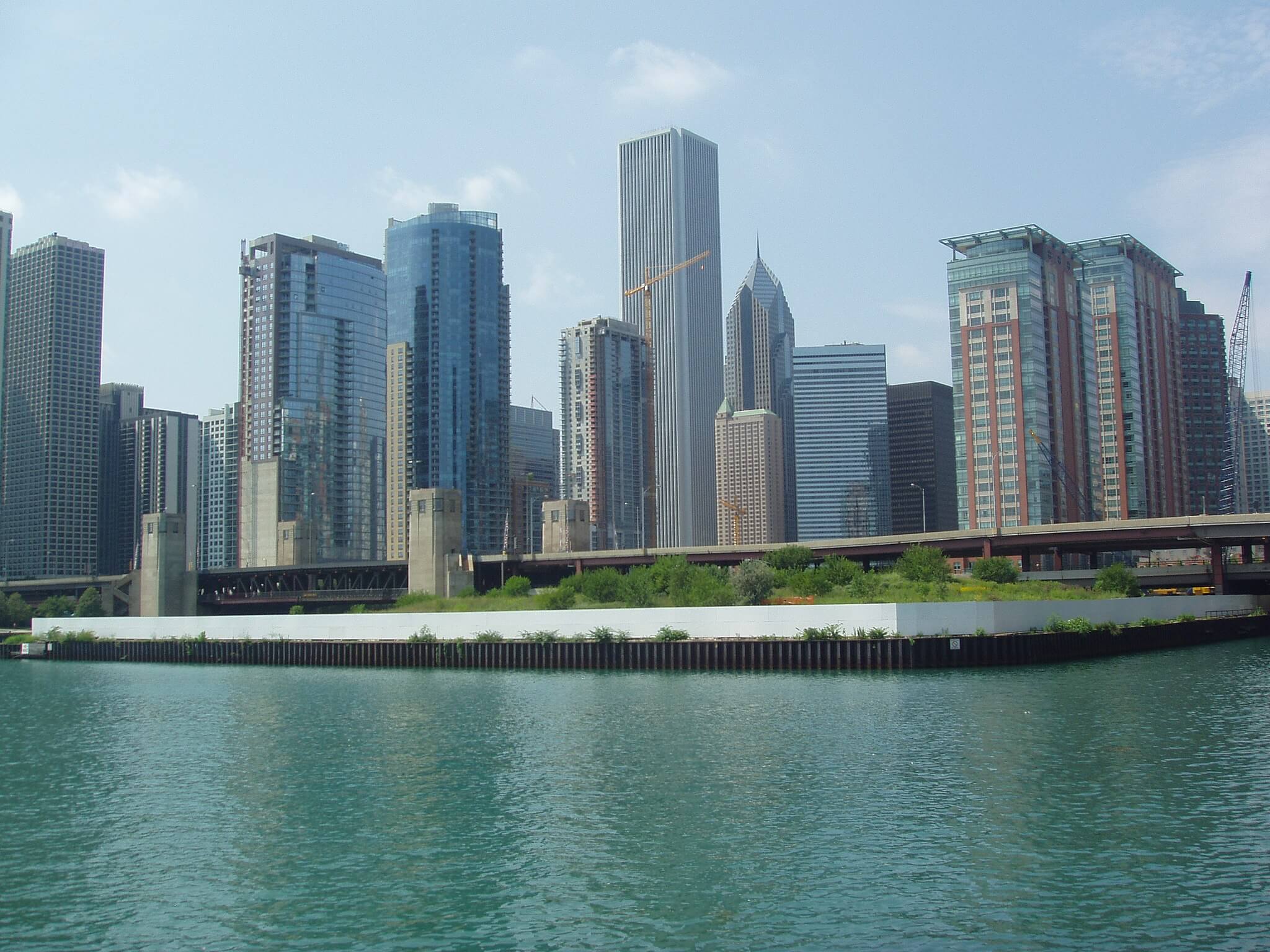view of chicago skyline from lake michigan