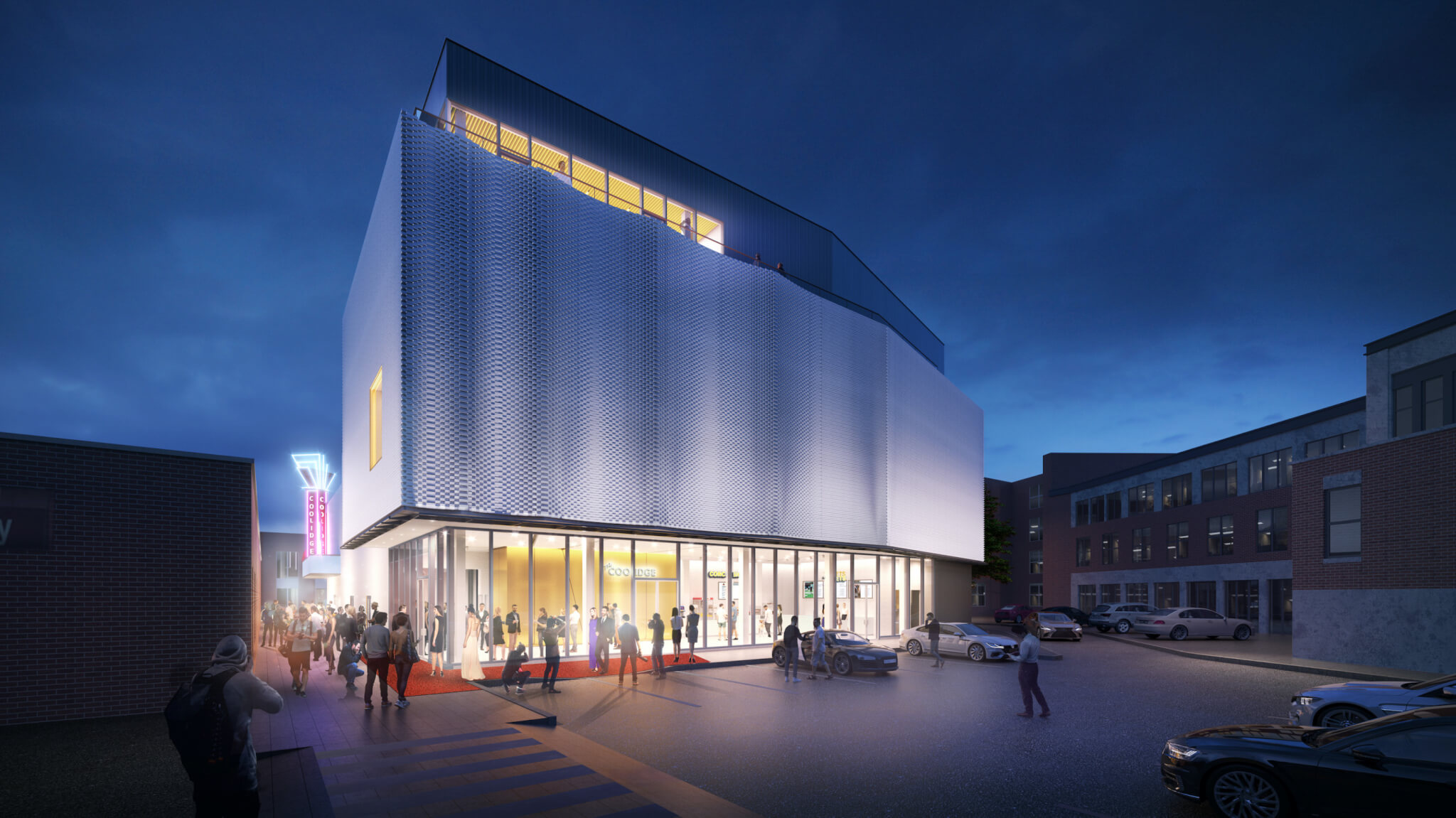 exterior rendering of a reimagined movie theater