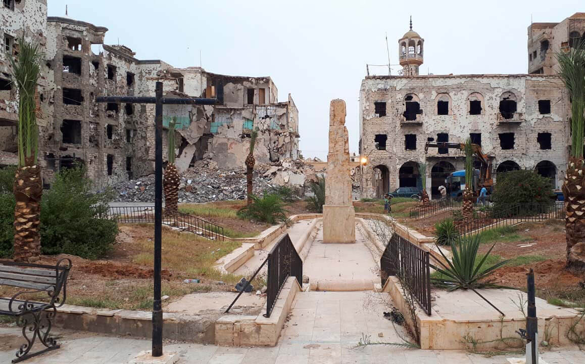 a plaza in benghazi ravaged by war