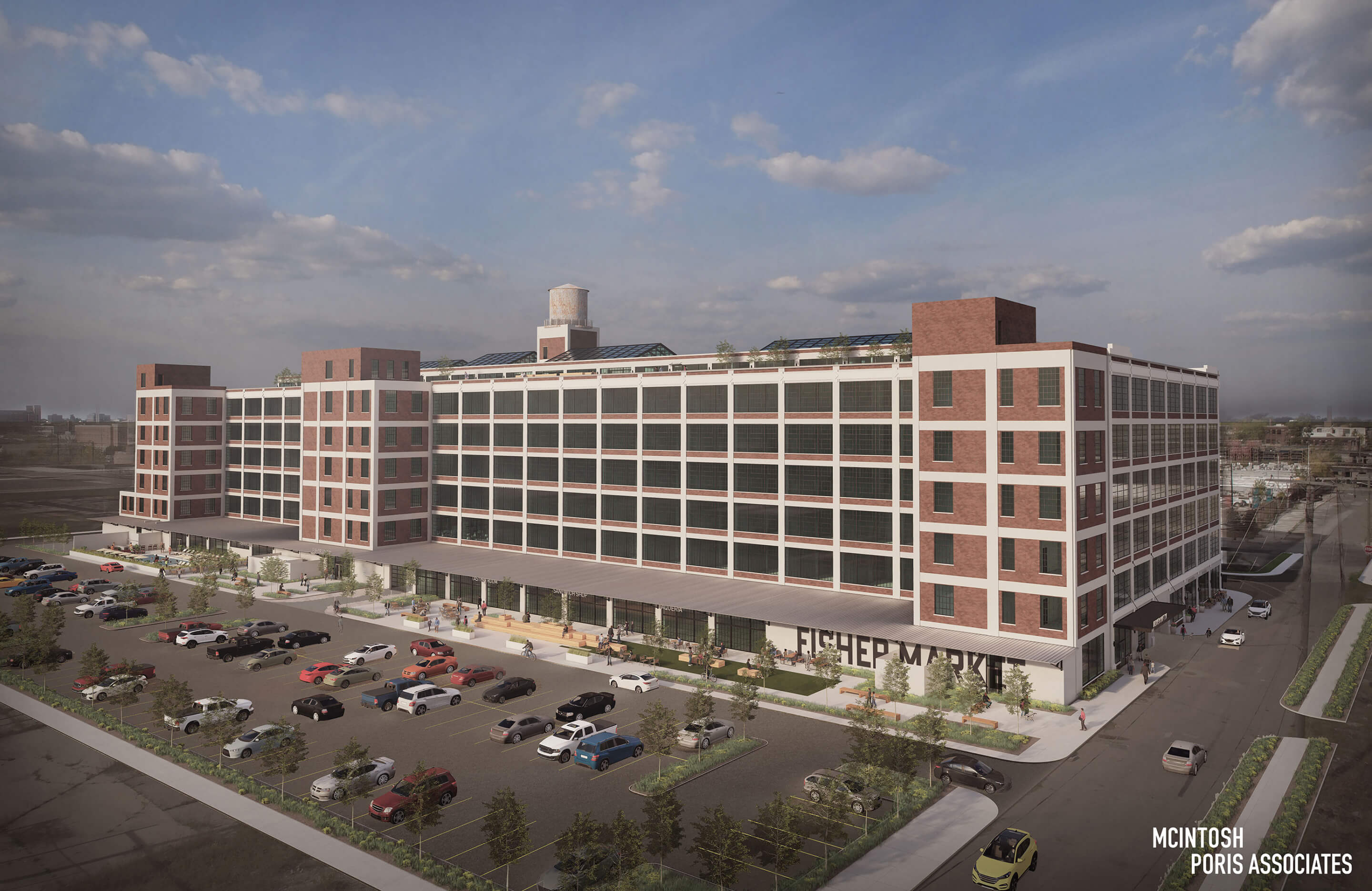 exterior rendering of a large adaptive reuse project