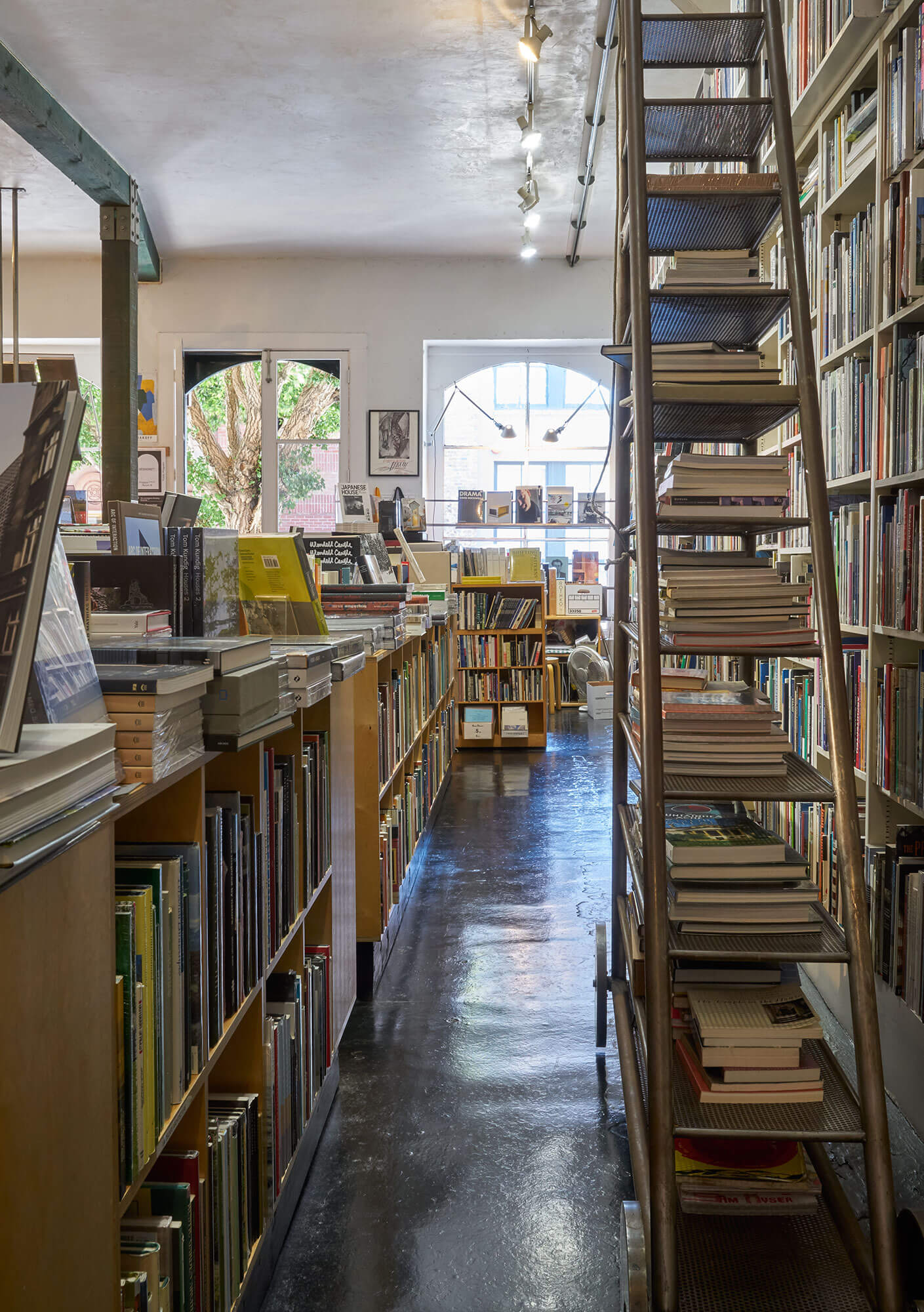 interior of a large architectural bookstore