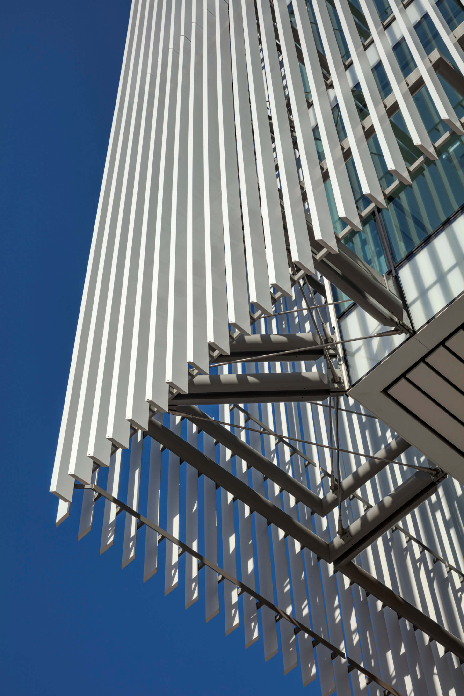 looking up at a row of vertical louvers on facades in san francisco