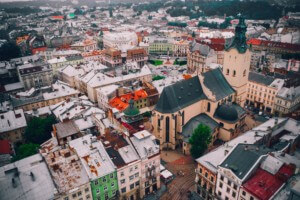 birds eye view of a historic ukrainian city