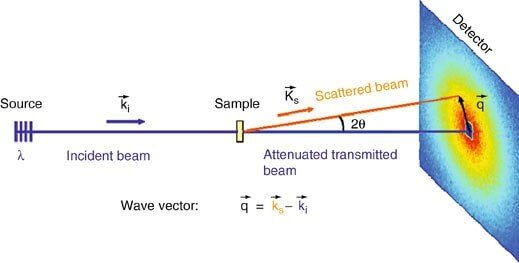 a diagram showing how a beam splits and leaves neutrons on a detector plane