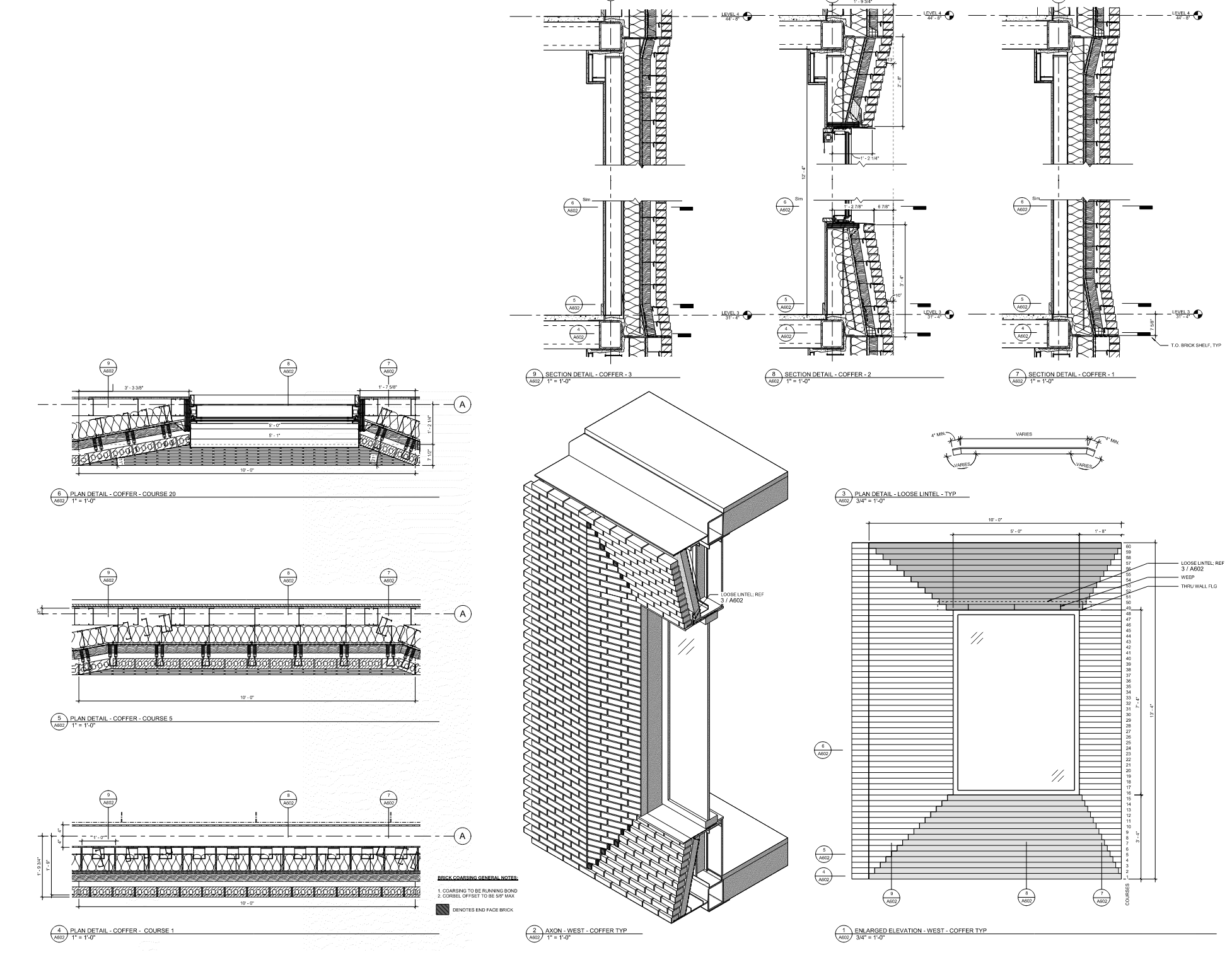 section diagrams of deep windows clad in cascading brick