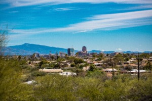 skyline view of tucson with desert landscape in the foreground