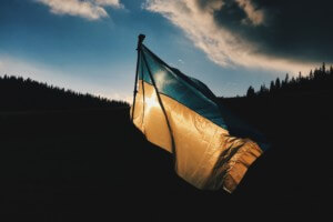 ukrainian flag blowing in the wind