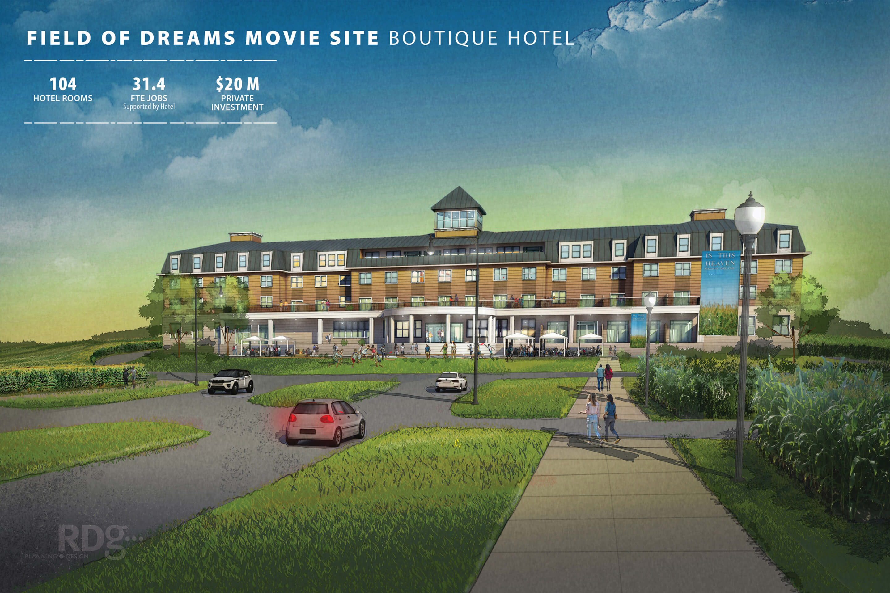 rendering of a planned boutique hotel at a farm