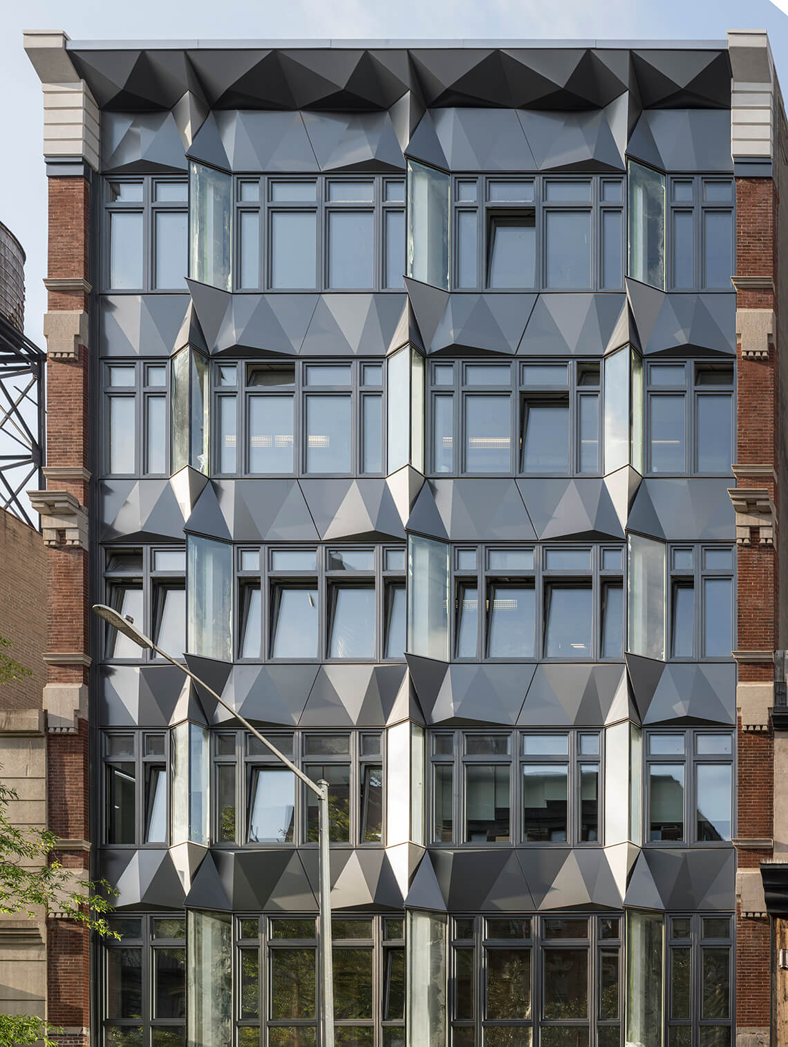 Elevation photo of a glass and metal facade