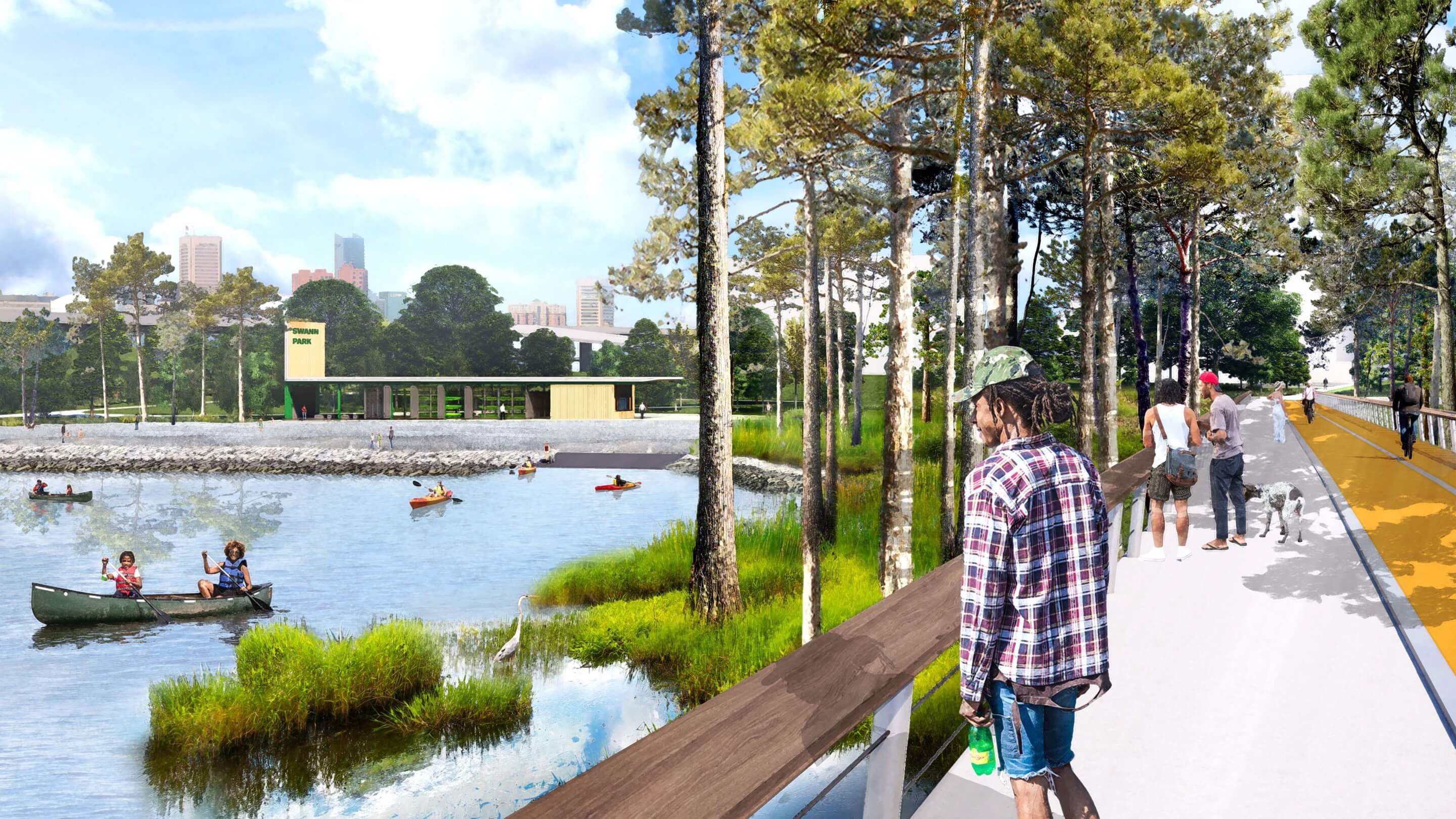 rendering of a kayakers at a waterfront park
