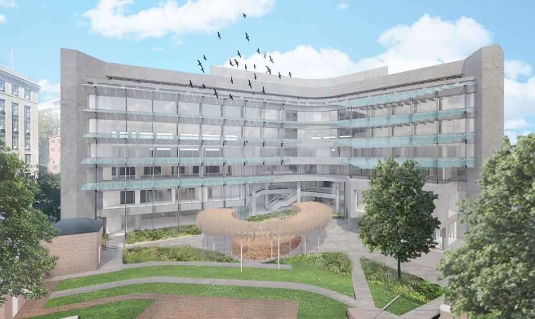 rendering of an office building courtyard