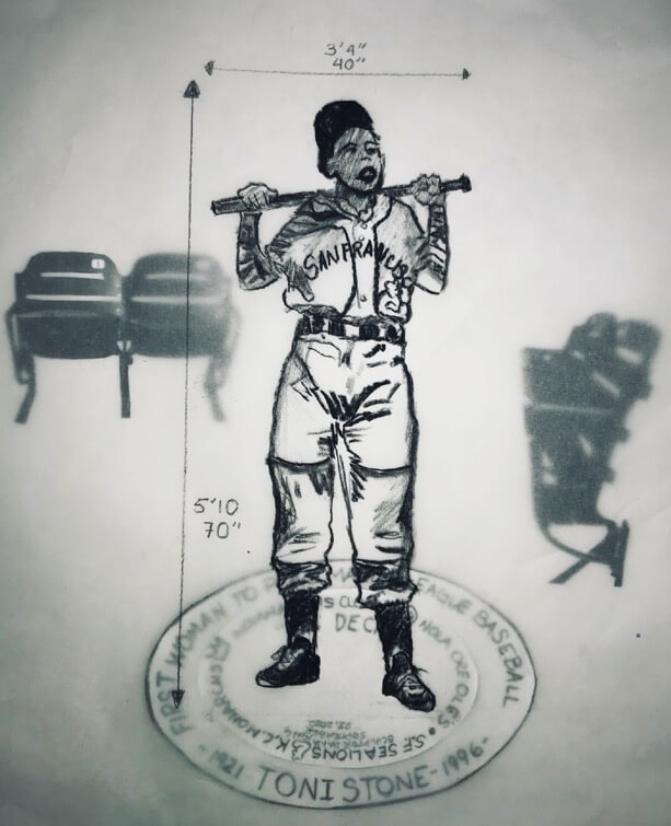 illustration of a planned statue of a black female baseball player