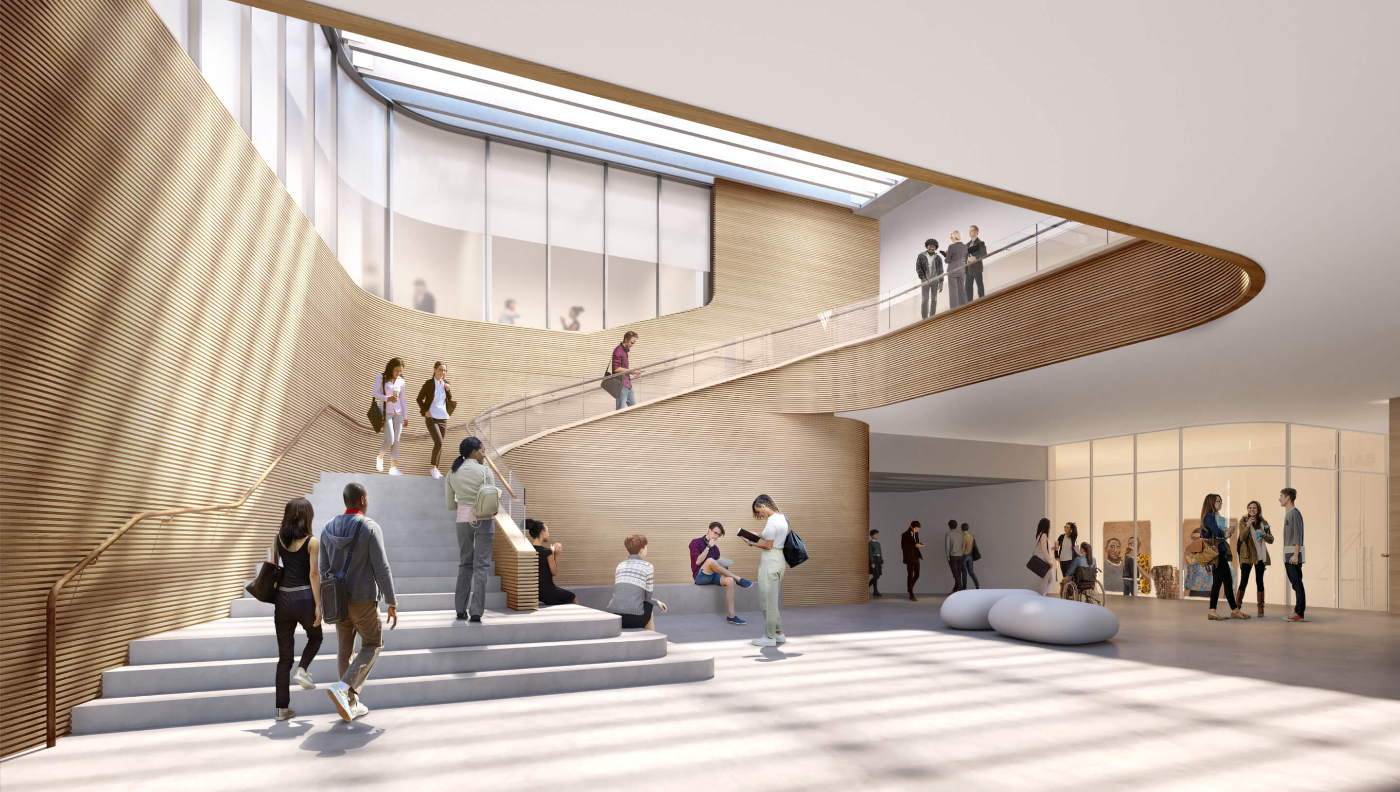 rendering of a grand staircase in an arts center