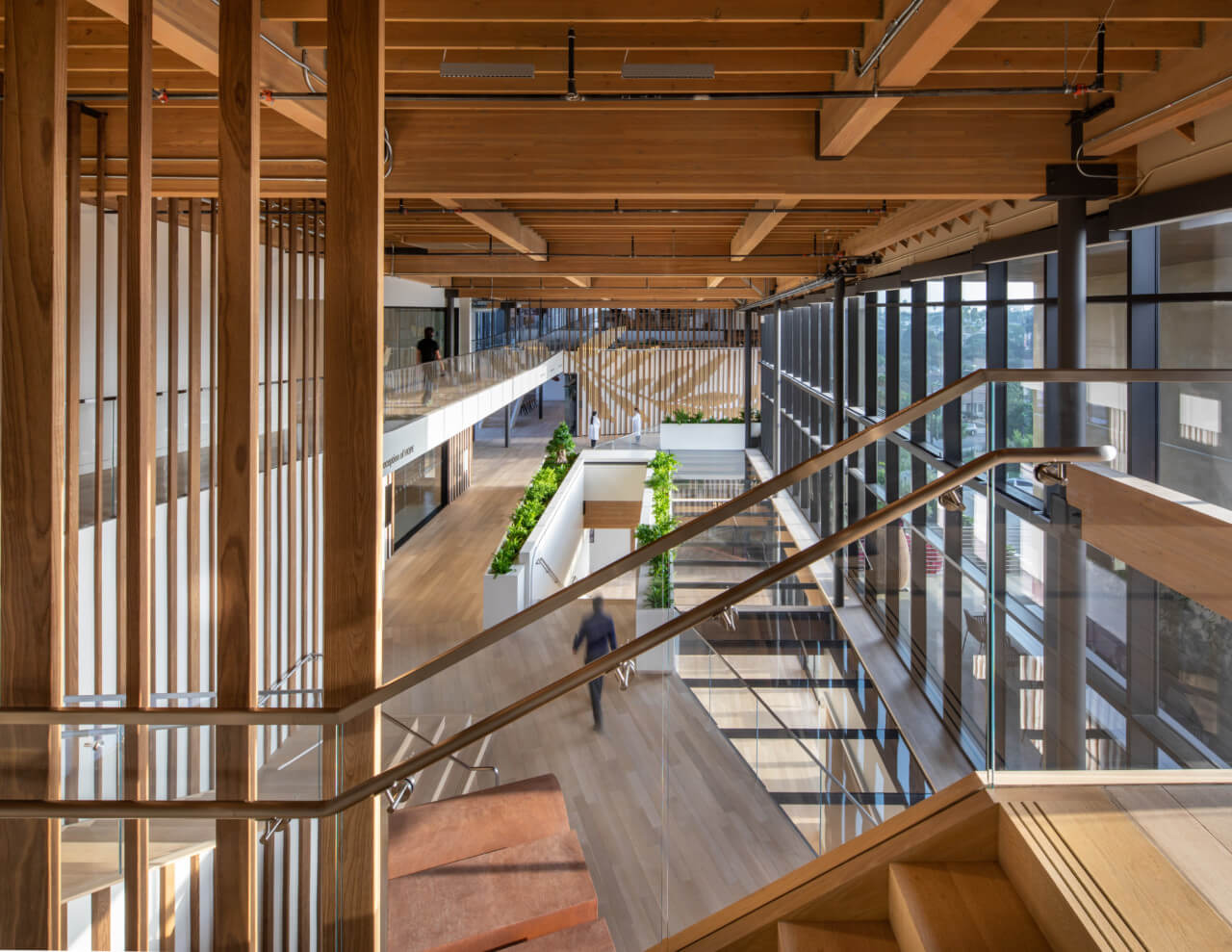 wood interior of a double-height research building