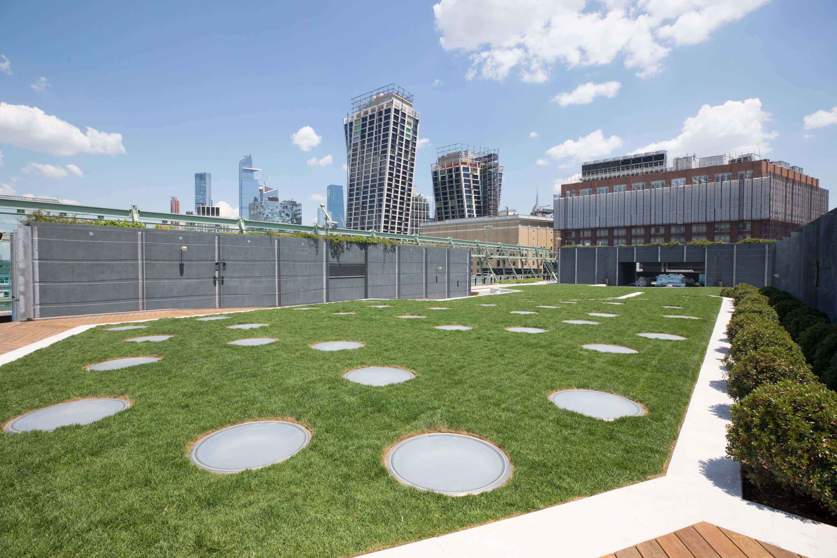 view of a patch of grass on a rooftop park