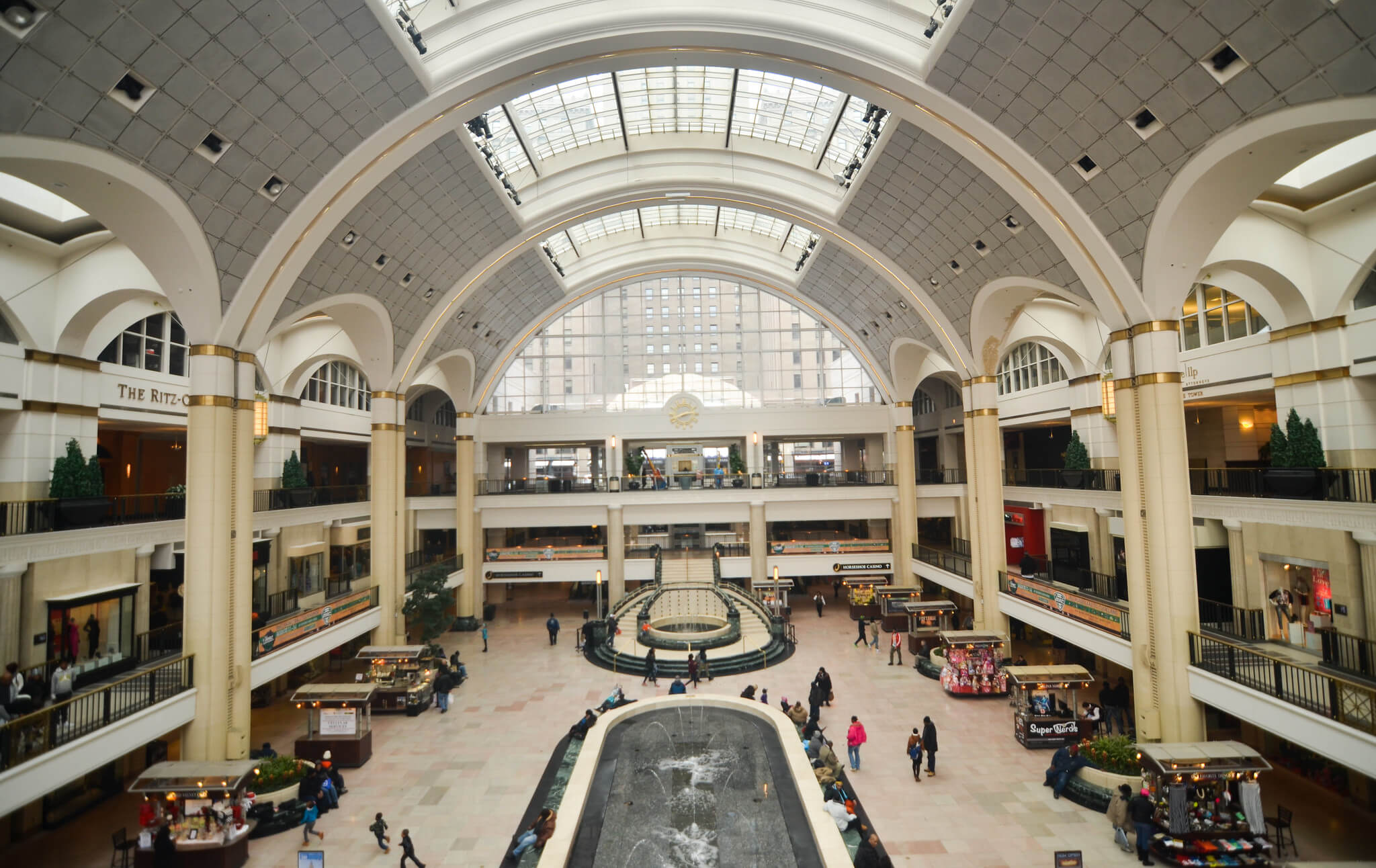 view of a historic train hall converted into amall