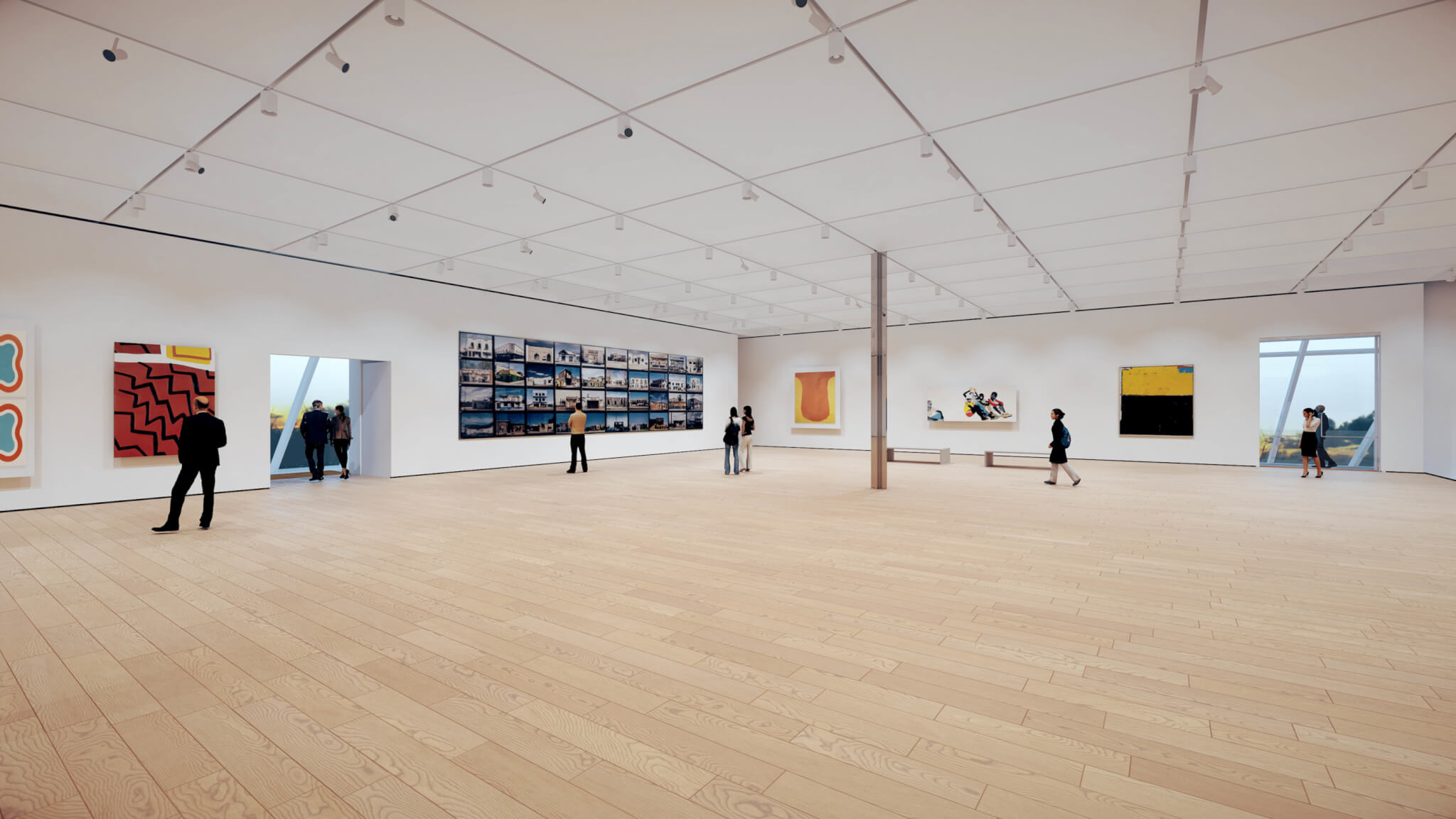 rendering of an interior art museum gallery