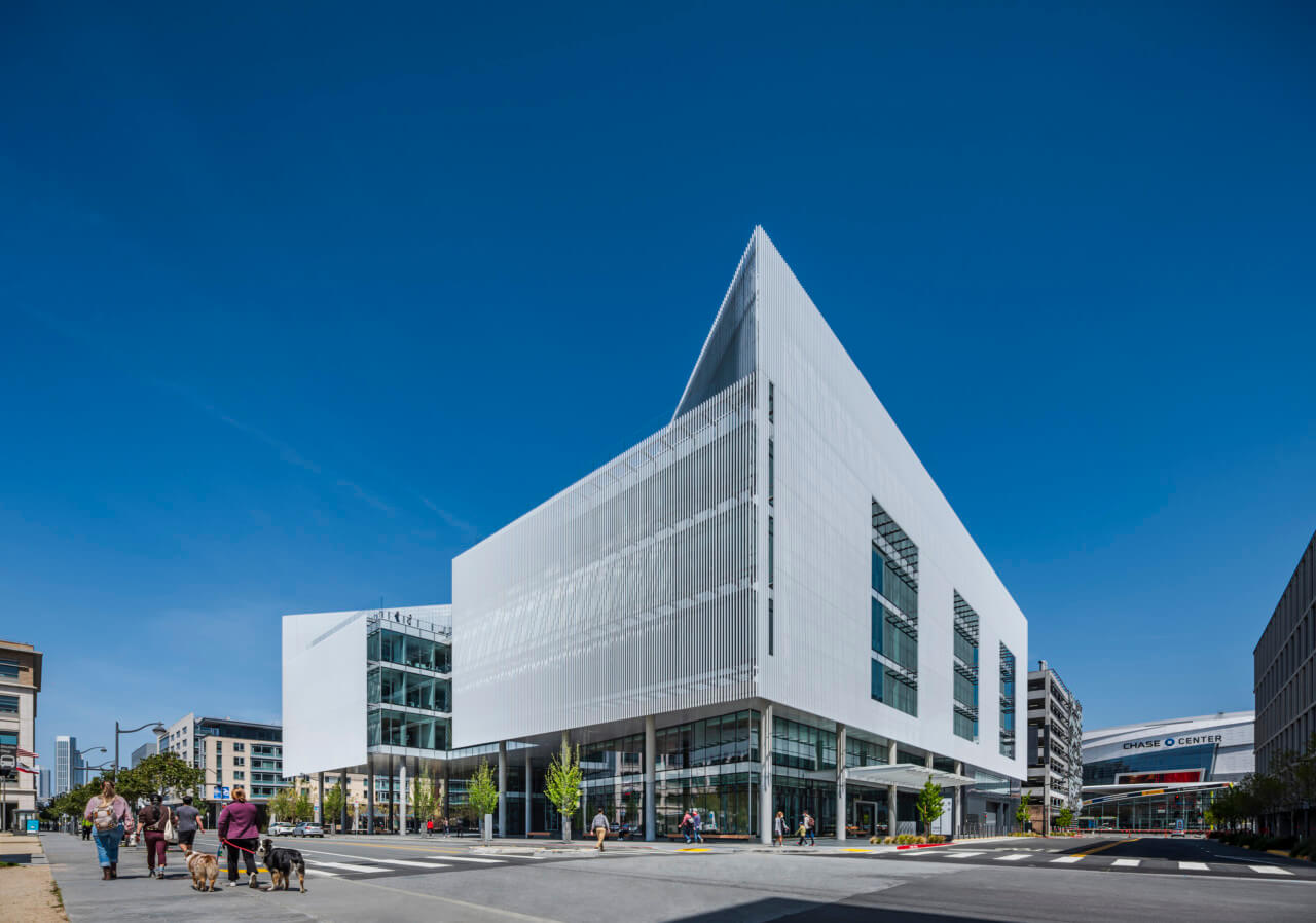 street view of an angular medical building