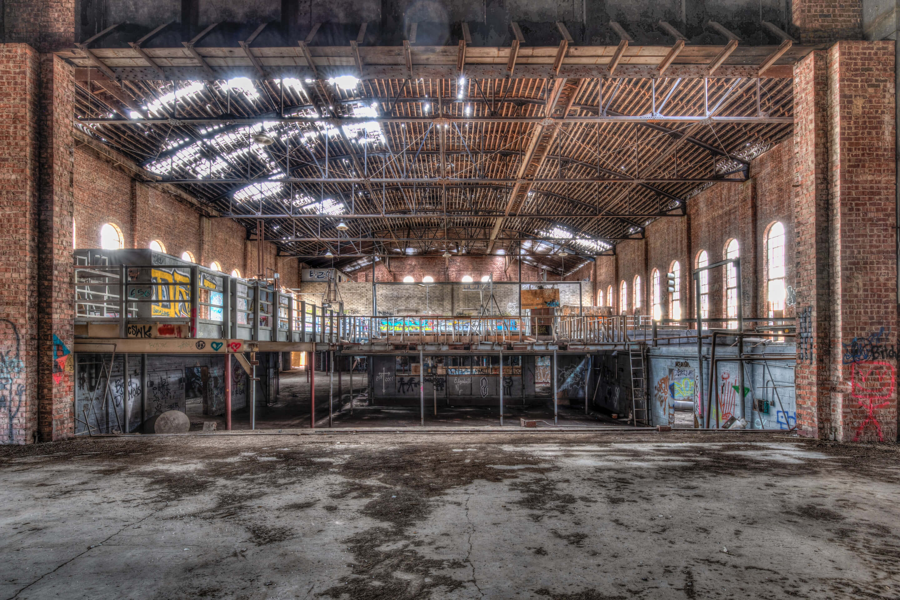 interior view of an abandoned warehouse space
