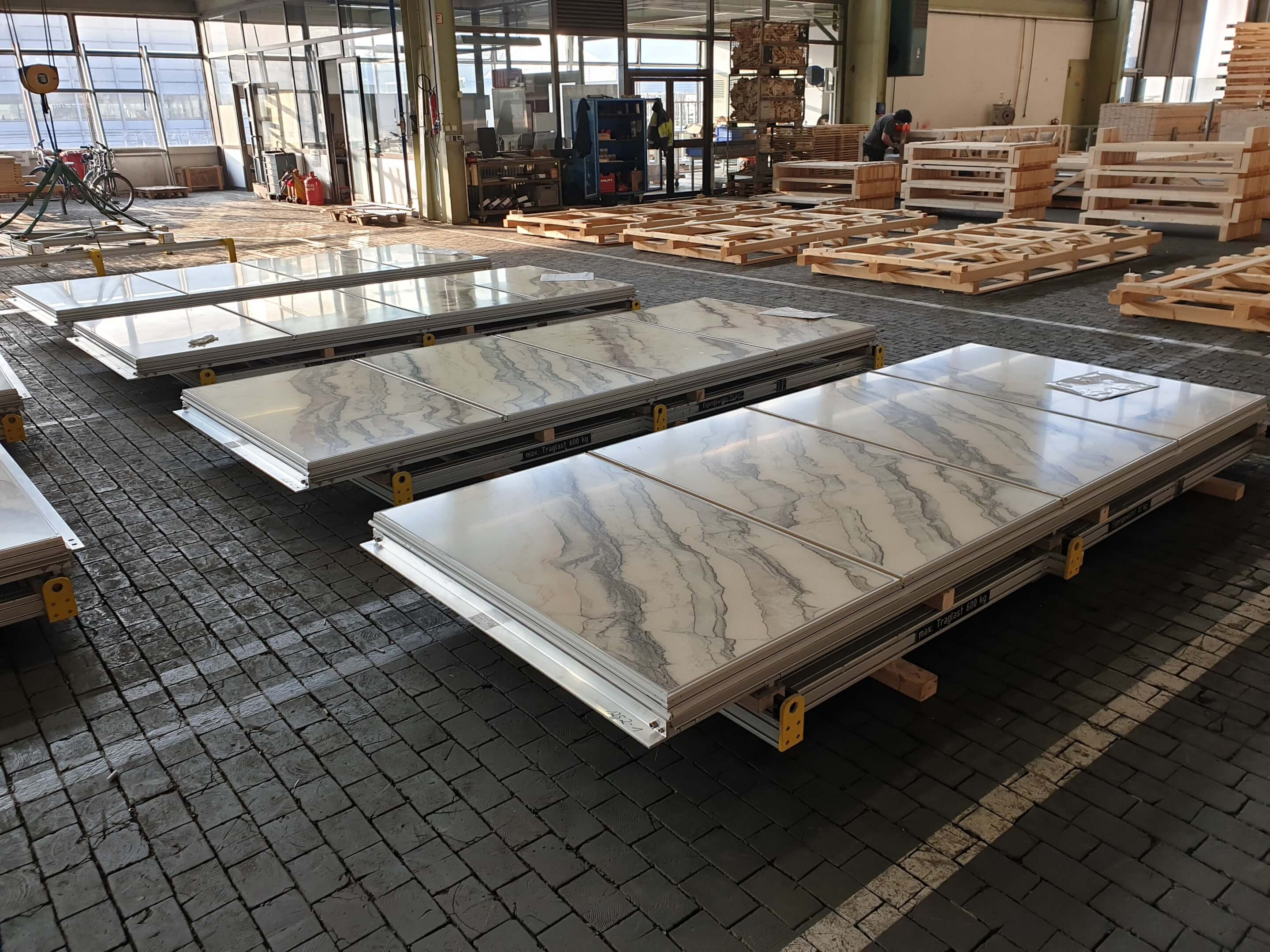 view of marble panels in a factory