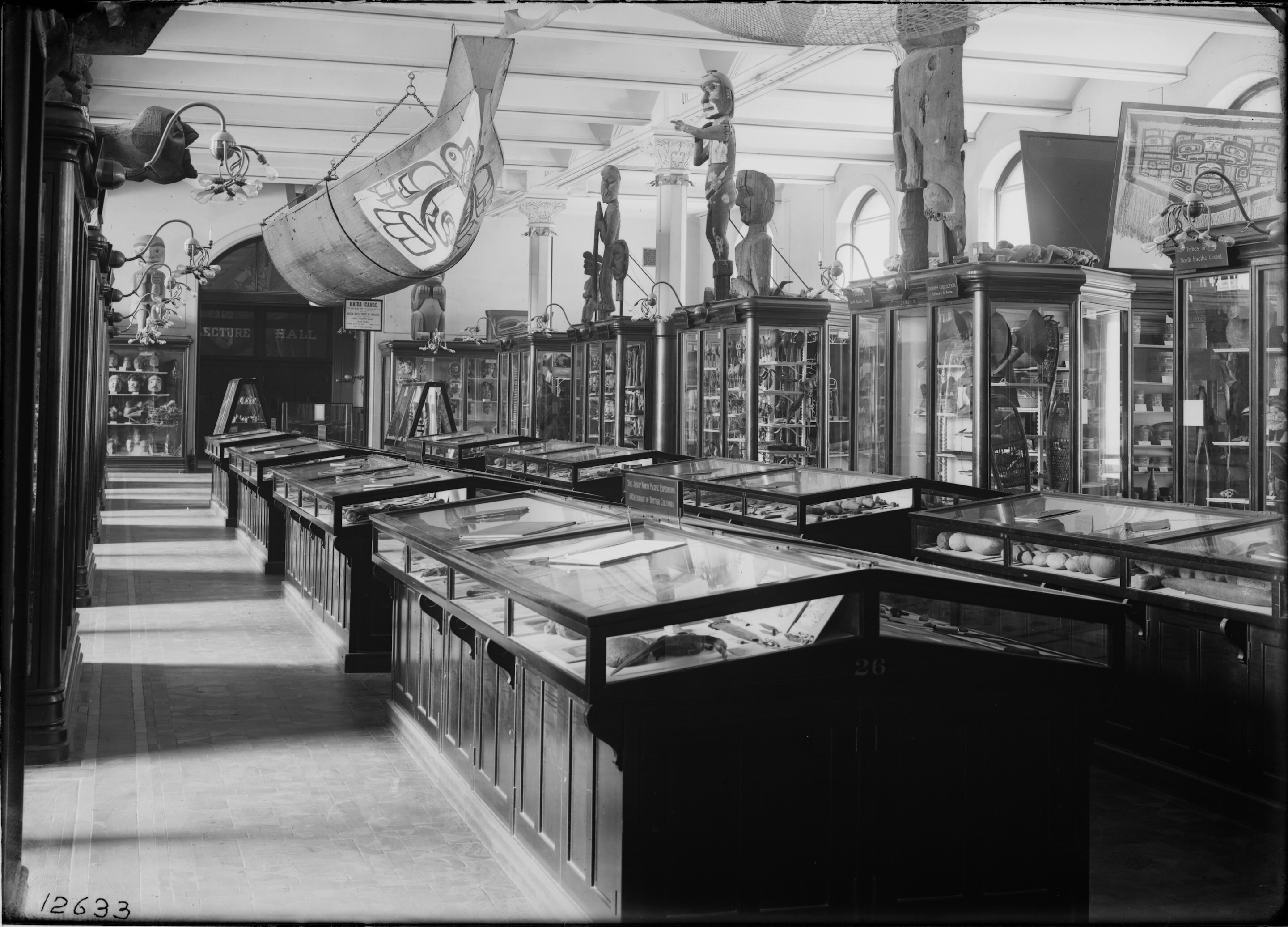 archival photo of a museum gallery dedicated to nations of the northwest coast