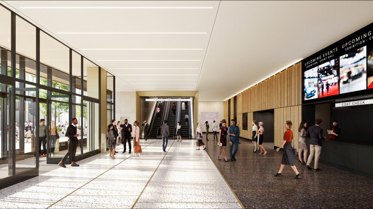 rendering of an event hall lobby