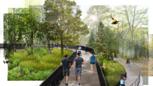 rendering of an elevated walking path in a zoo