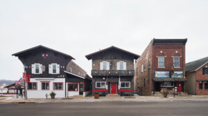 storefronts in a swiss-themed town in wisconsin
