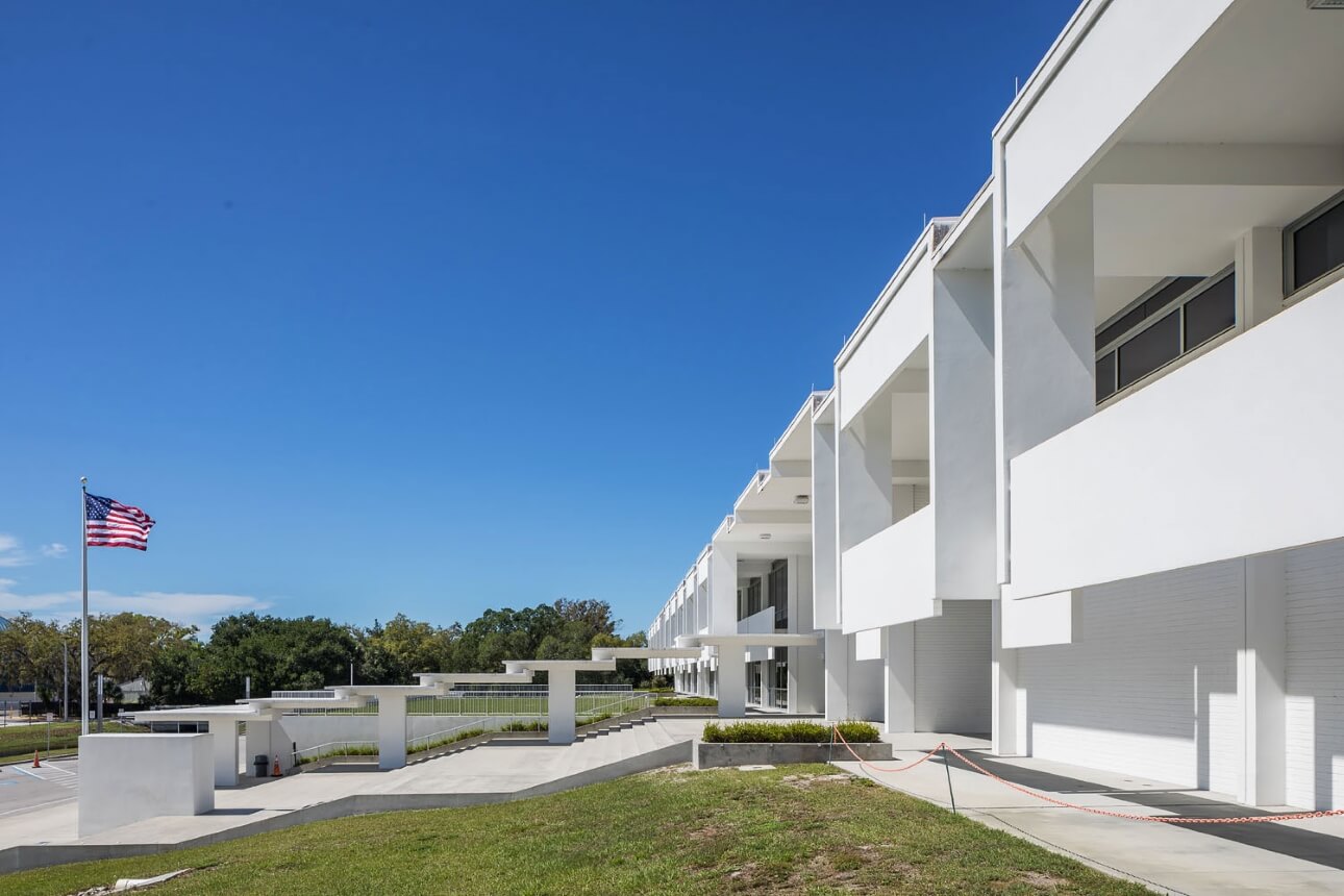 breezeway at a modernist highschool in florida