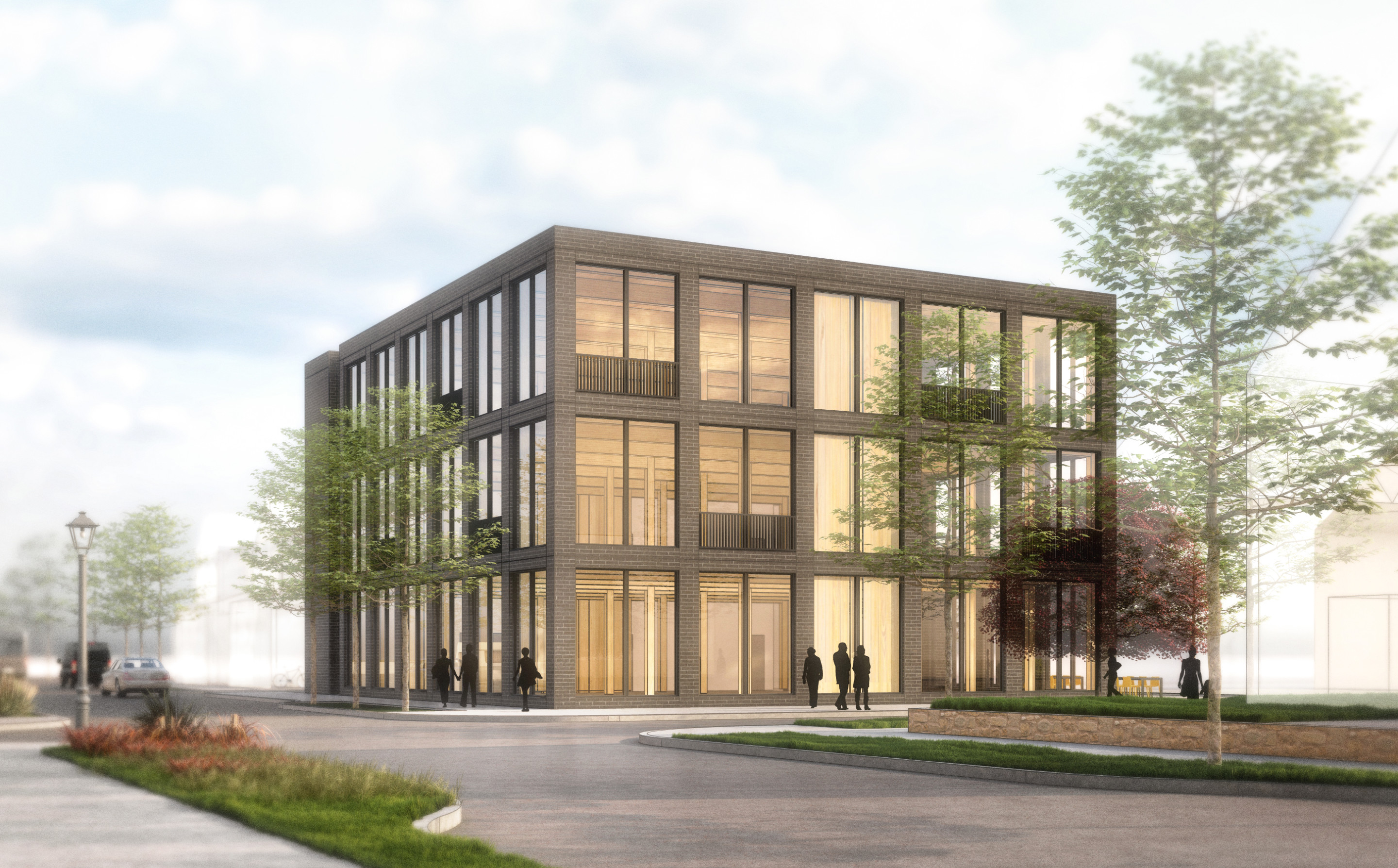exterior rendering of a mass timber office space